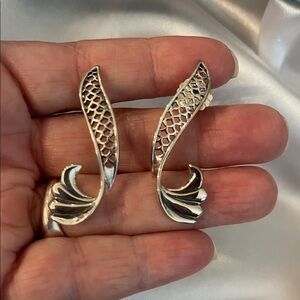 Wave 925 Sterling Silver Mermaid wave or fish tail Tail Earrings
